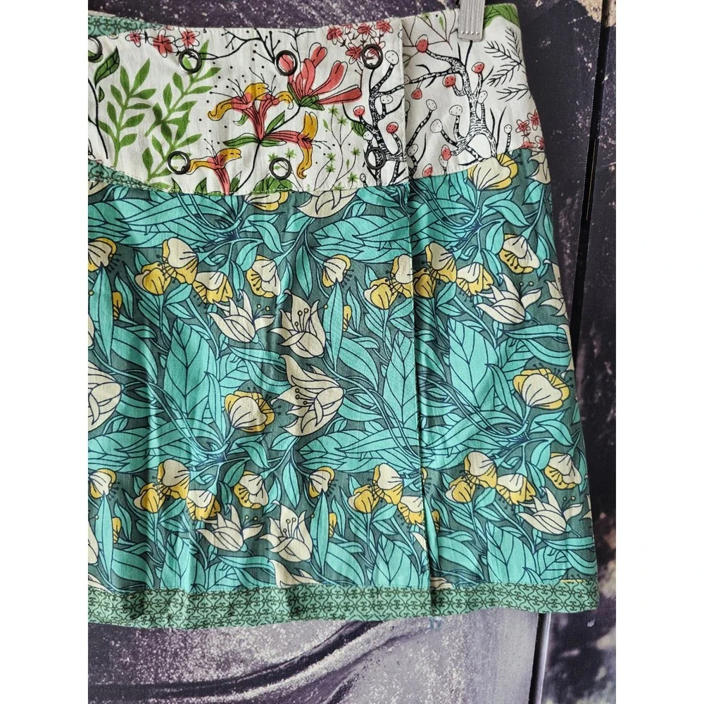 ASHA Floral Reversible Full Wrap Skirt‎ Pockets Teal Green Cotton Patchwork OSFM